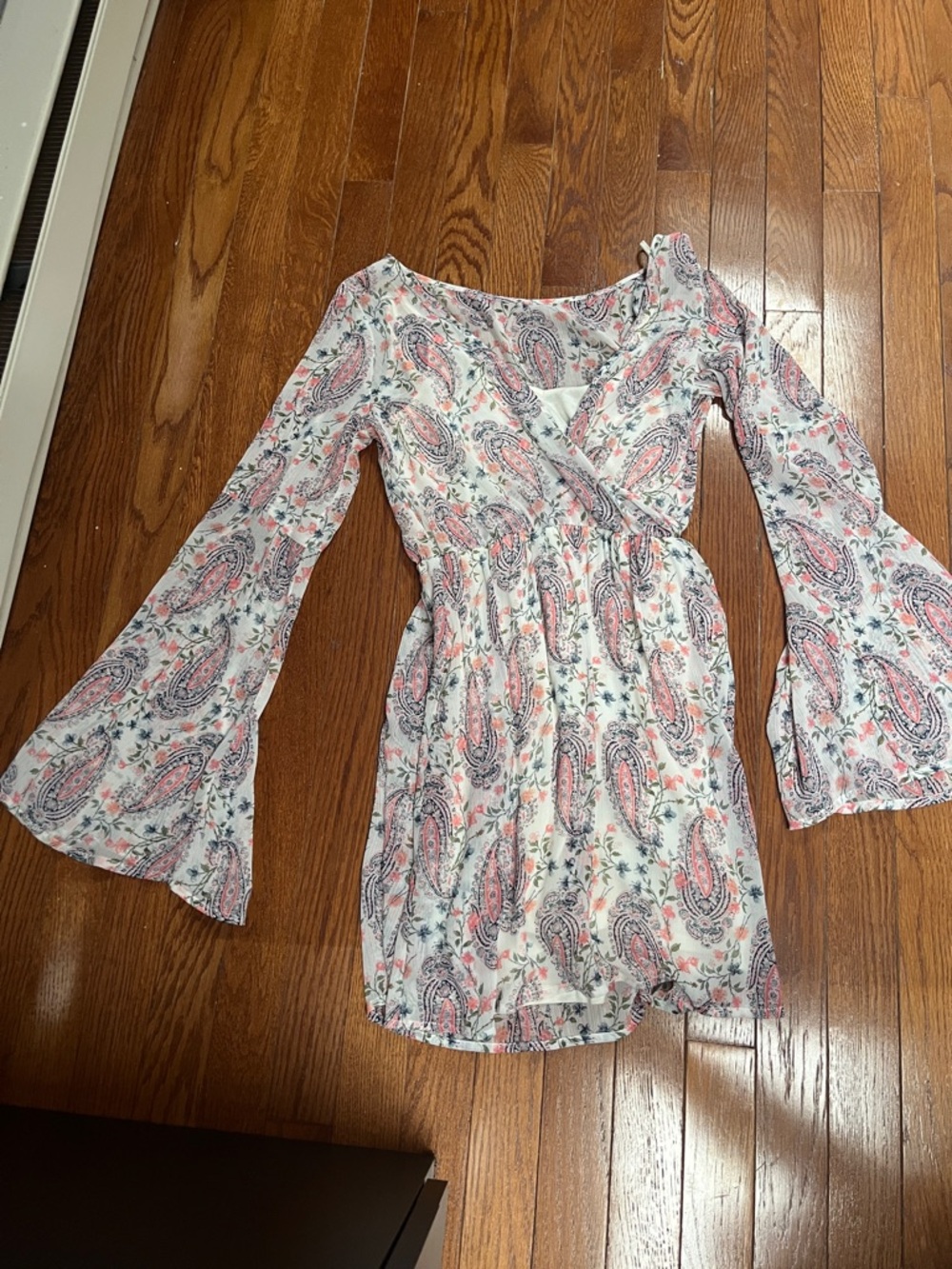 Abercrombie & Fitch Pink Paisley Bell-Sleeve Mini Dress